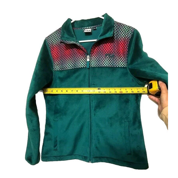 Fila Sport Green Fleece Jacket Womens Size M Full Zip Ombre Colorblock Geometric - Picture 5 of 7